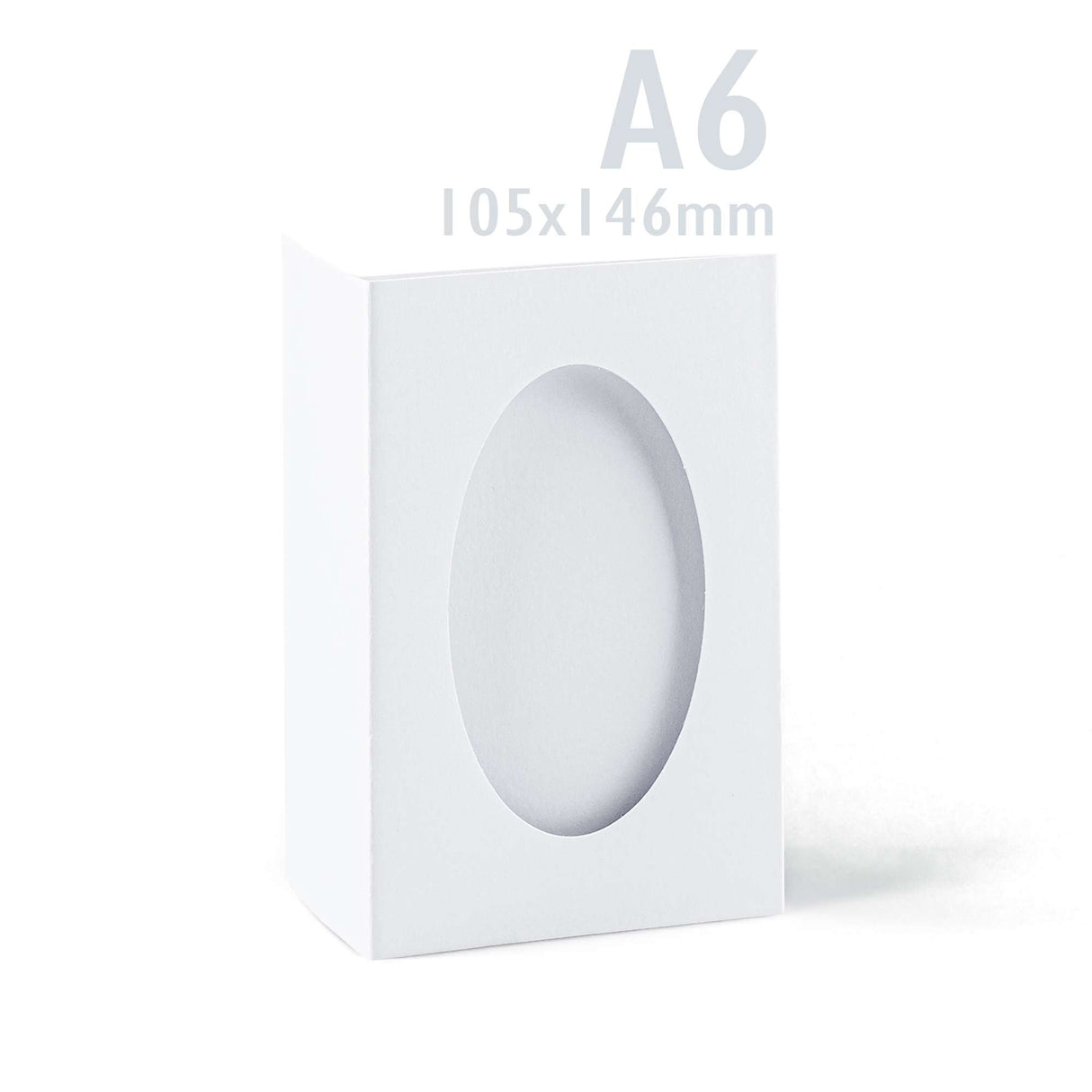 Witte drieluikkaarten met ovaal uitsnijvenster – verpakking